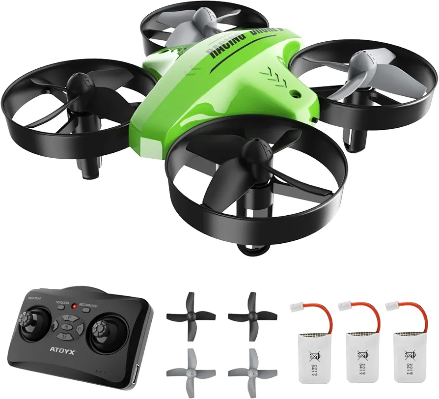 ATOYX Mini Drone para Niños, RC Helicopter Quadcopter AT-66C, 3D Flips, Modo sin Cabeza, Estabilización de Altitud, 3 Velocidades,3 Baterías, Regalo para Niños y Principiantes (Verde)