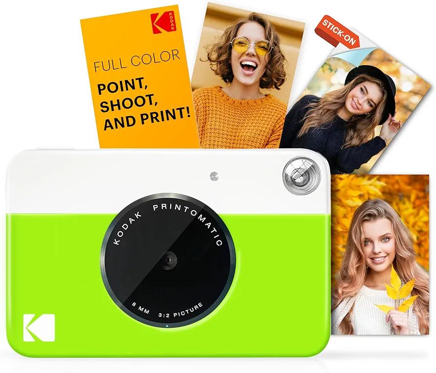 KODAK Printomatic Cámara digital instantánea - Fotos de calidad en papel fotográfico adhesivo Zink 2x3" - 5MP, portátil, regalo creativo para cumpleaños, Navidad, fiestas - Verde