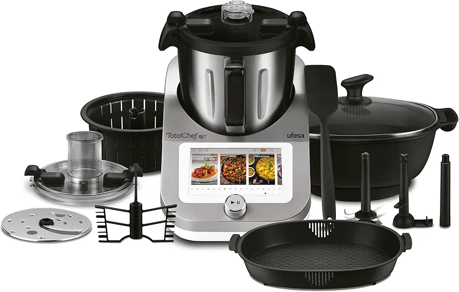 Ufesa TotalChef RK7 Robot de Cocina Inteligente Multifunción, WIFI, 30 Funciones, 4.5L, Pantalla Táctil de 7 Pulgadas, Báscula Integrada, Recetario Interactivo, Color Plata/Negro