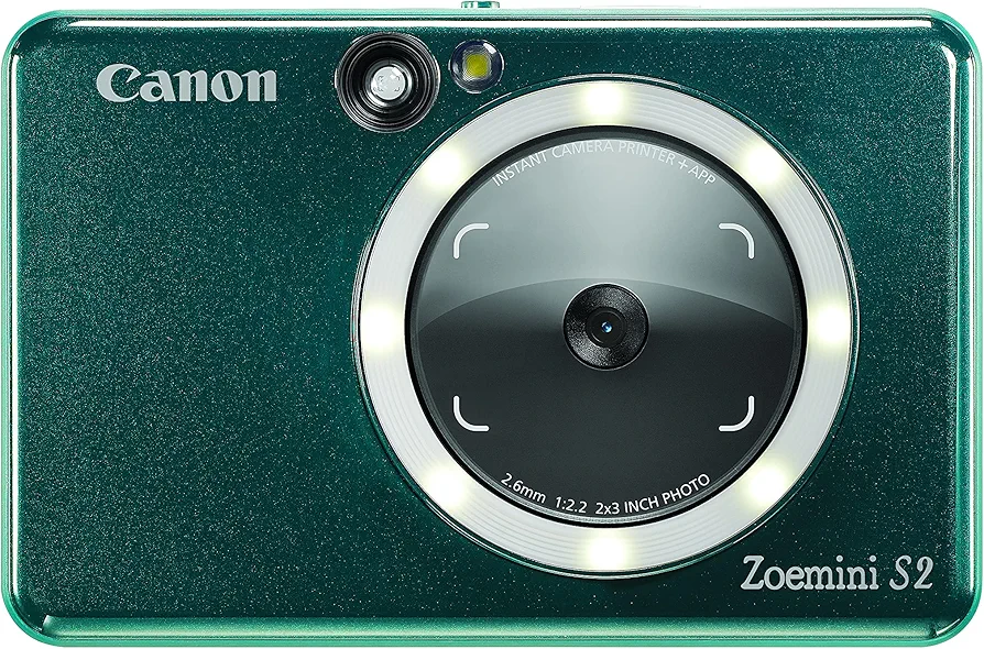 Canon Zoemini S2 + Papel fotográfico 10 Hojas, Cámara Fotográfica Instantánea, Impresión Zink sin Tinta sobre Papel Térmico, 8 MP, Bluetooth Compatible con Smartphones, Ranura Micro SD, Verde