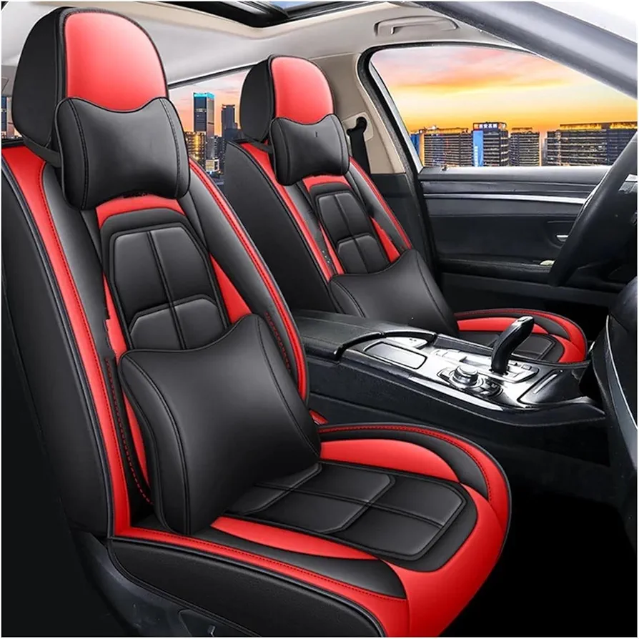 Fundas Asiento Coche para Peugeot 2008 Funda De Cuero PU para Asiento De Coche Accesorios para Automóviles Detalles Interiores Protectores Asiento(Black Red 5 Seat B)