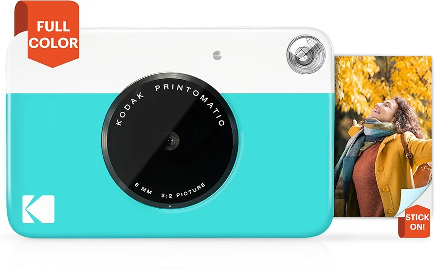 KODAK Printomatic Cámara digital instantánea - Fotos de calidad en papel fotográfico adhesivo Zink 2x3" - 5MP, portátil, regalo creativo para cumpleaños, Navidad, fiestas - Azul