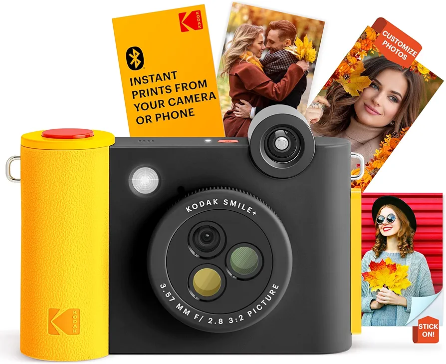 KODAK Smile+ Cámara Digital instantánea 2-en-1 y Impresora Bluetooth - 10MP, Lente giratoria con Efectos, Fotos Adhesivas Zink 2x3”, Imprime Desde App en Dispositivos Inteligentes - Negro