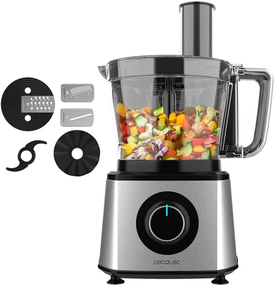 Cecotec Procesador de alimentos Paprika 1300, 2000W de Potencia, Acero Inoxidable, Bowl 3,5 L, 2 Velocidades, 3 Discos de corte, 1 Cuchilla para picar y 1 para amasar