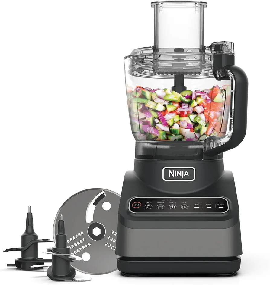 Ninja Procesador de alimentos, 850 W, 4 programas automáticos y 3 velocidades manuales, bol de 2,1 l, accesorios para picar, rebanar y amasar, piezas aptas para lavavajillas, en negro, BN650EU