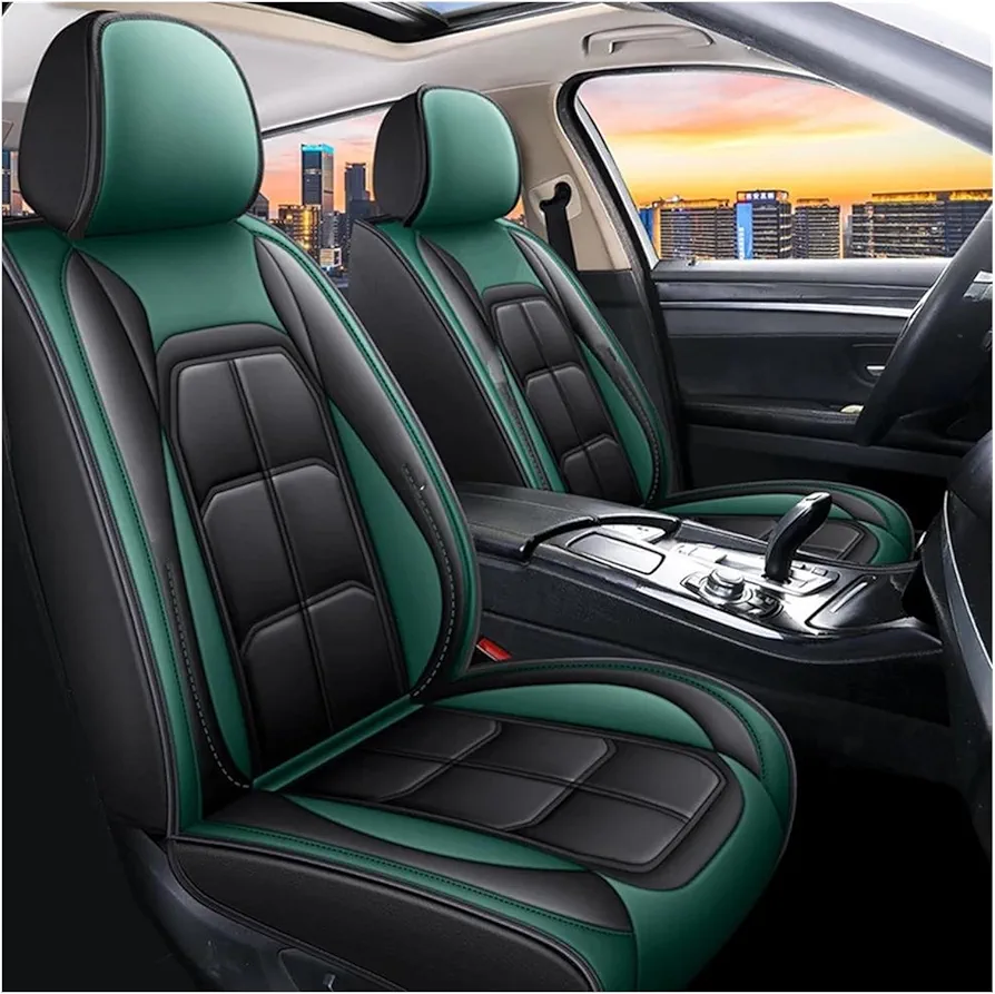 DZSCHUNLUSM Juegos de Funda de Asiento para Nissan para Juke Funda De Cuero para Asiento De Coche Accesorios para Automóviles Detalles Interiores Cuero Funda Asiento Coche(Black Green 5 Seat A)