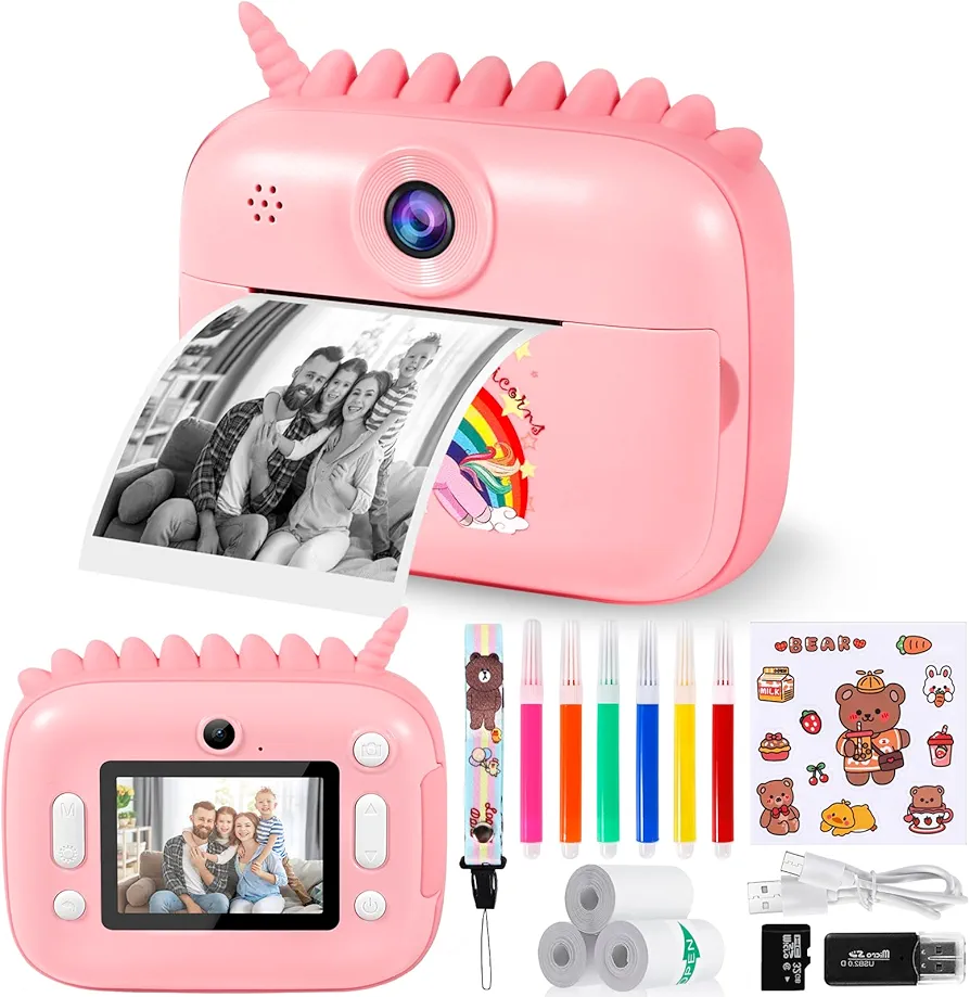 Camara Fotos Infantil Instantanea, 2.4" HD 1080P Cámara para Niños con Tarjeta SD de 32GB,Bolígrafos de Colores y Papel de Impresión,Regalos Juguete