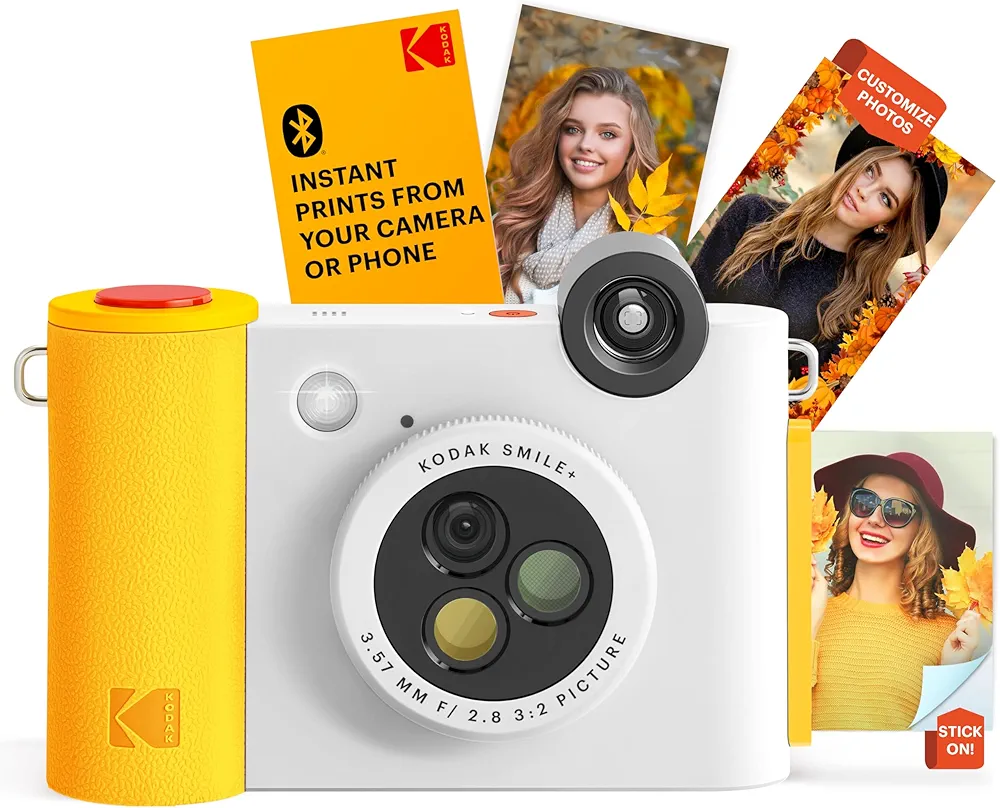 KODAK Smile+ Cámara Digital instantánea 2-en-1 y Impresora Bluetooth - 10MP, Lente giratoria con Efectos, Fotos Adhesivas Zink 2x3”, Imprime Desde App en Dispositivos Inteligentes - Blanco