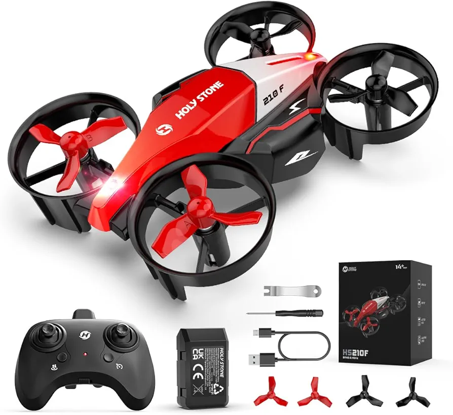 Holy Stone HS210F Mini Drone para Niños, 2 en 1 Quadcopter RC de Interior con Luces LED, Modo de Aterrizaje y Vuelo, 3D Flip, Modo sin Cabeza, Batería Modular Segura, Juguete para Regalo