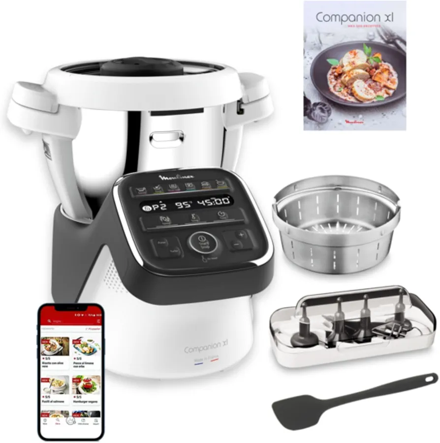 Moulinex Companion XL - Robot de cocina de 3 L, 12 programas, silencioso, incluye recetario app, 6 accesorios, HF80C8