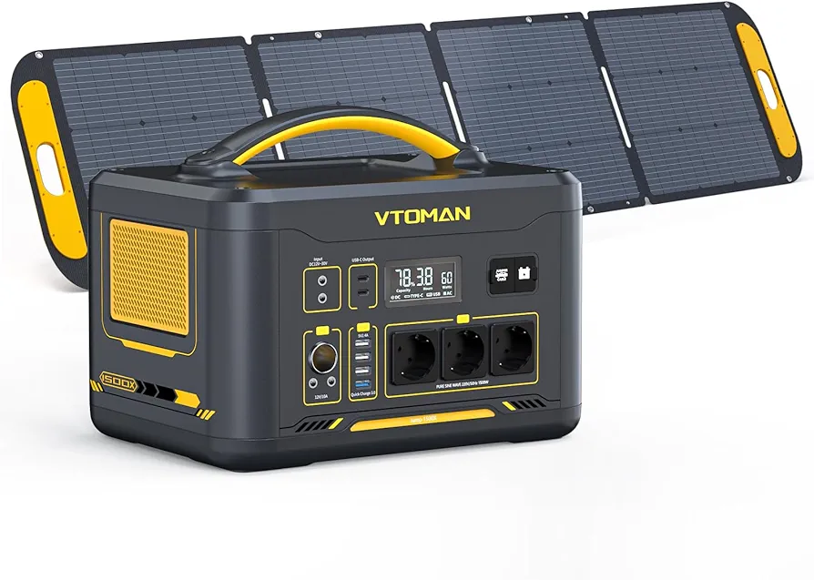 VTOMAN Jump 1500X Estación de Energía Portátil con 220W Panel Solar, 1500W/828Wh Batería LiFeP04 Generador Solar, Salida de CA de 3 1500W/Salida USB QC 3.0 para Acampada al Aire Libre, Viajes, Pesca