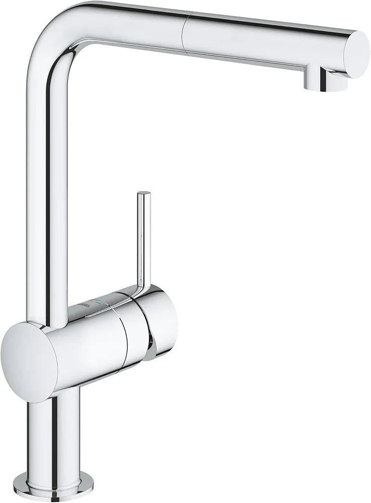 GROHE Minta QuickFix, Grifo de cocina (caño alto extraíble, forma en L y giro de 360º, menor consumo de agua, sistema de instalación rápida), cromo, 32168000