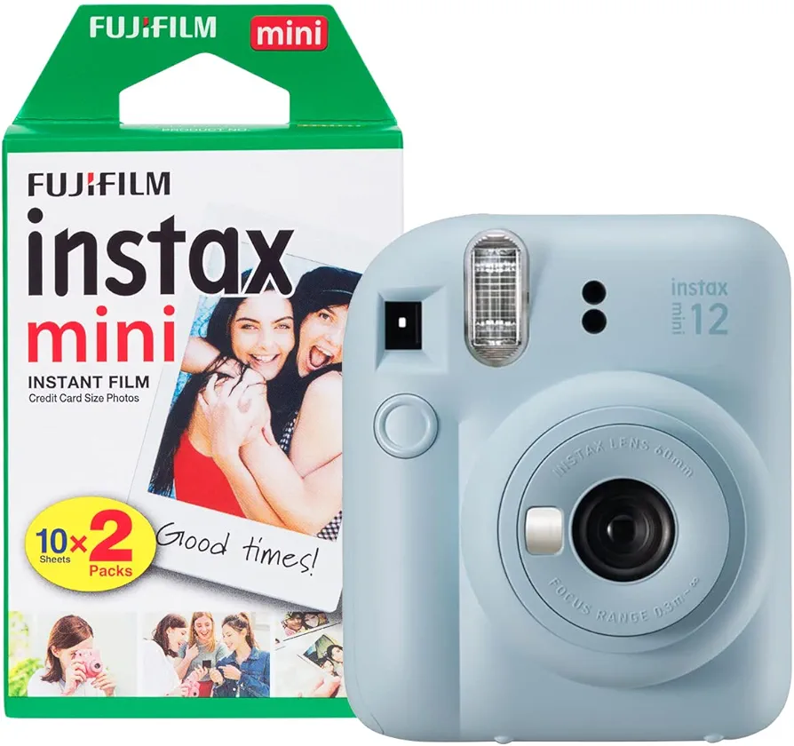 Fujifilm Instax Mini 12 - Cámara instantánea con Paquete de 20 películas de Disparo, Color Azul Pastel