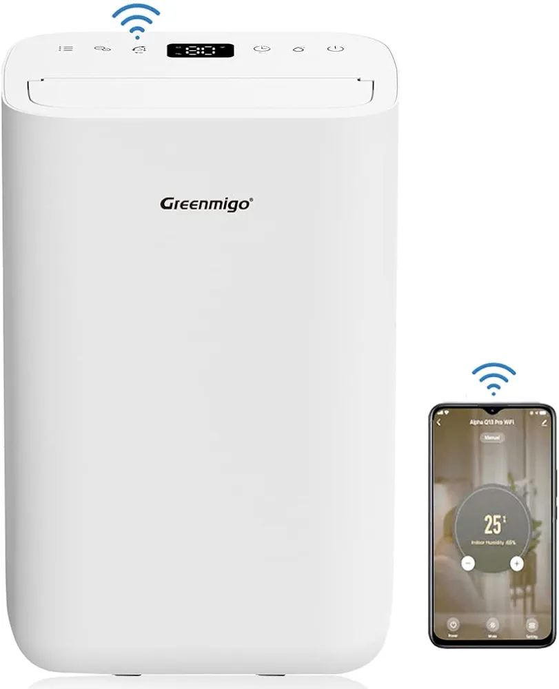 Greenmigo Deshumidificador Ionizador Portátil 13L/24h Pro WiFi Control con App,Gas R290,Prefiltro Antibacteriano,Persiana Automática contra el Polvo,Silencioso,Temporizador 24h,Apagado Automático