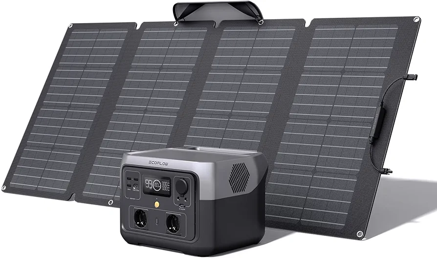 Estación de energía portátil ECOFLOW RIVER 2 MAX con panel solar portátil de 160 W, salida de 1000 W con X-boost, generador solar para exteriores, RV