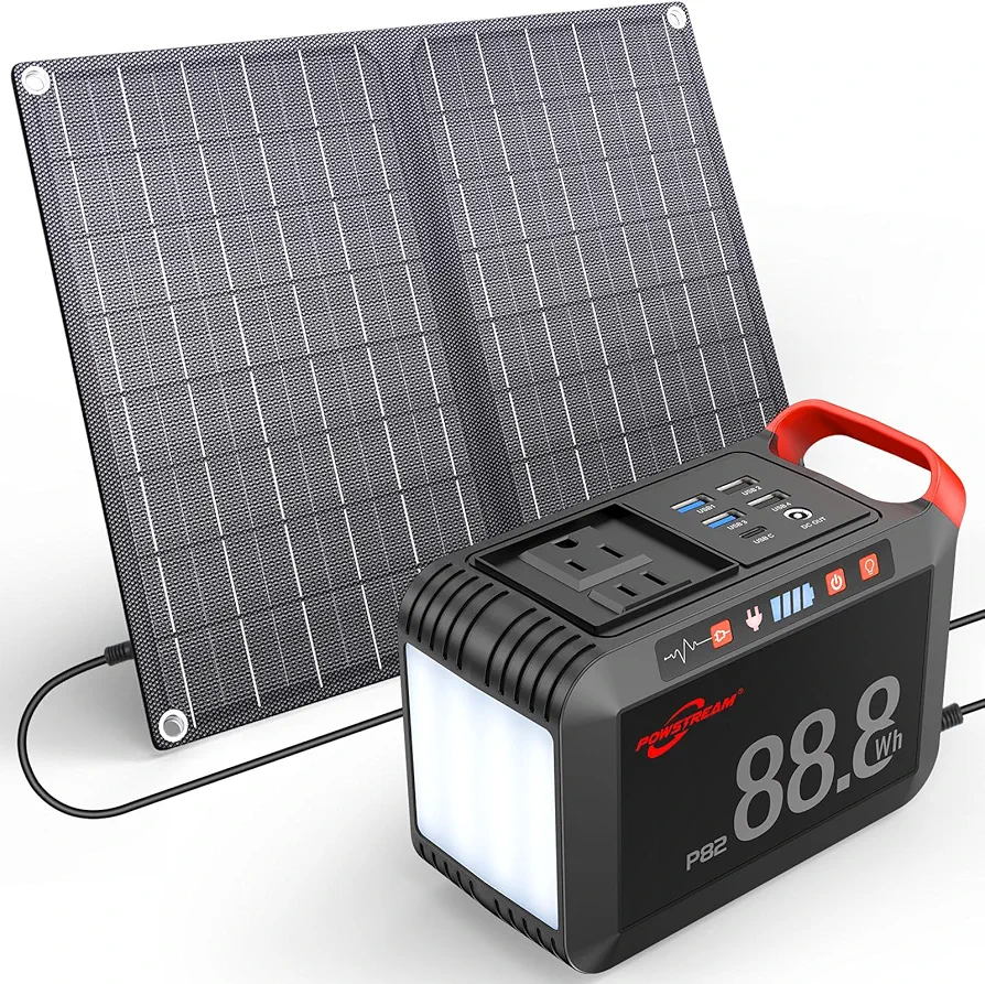 POWSTREAM-Generador Solar-88.8Wh-Estación de energía portátil con panel solar incluido – Batería de iones de litio con salida USB de CA para acampar al aire última intervensión, aventura, hogar,