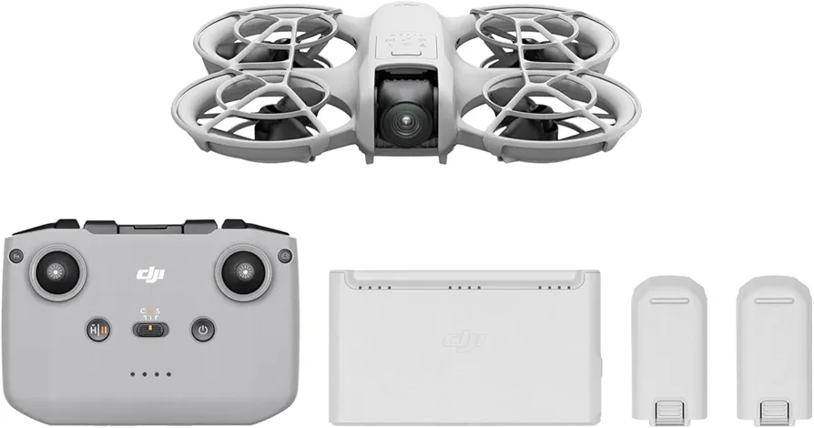 Pack DJI Neo Vuela Más, mini dron con cámara 4K UHD para adultos, 135 g dron que te sigue, despega desde la mano, seguimiento de objetivos por IA, QuickShots, con RC-N3 y 3 baterías