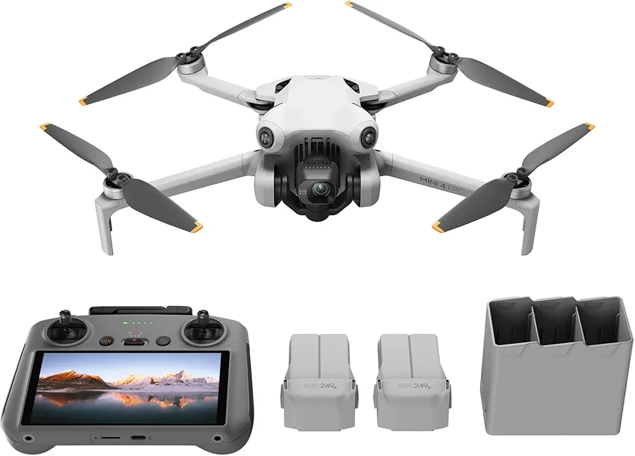 DJI Pack Mini 4 Pro Vuela Más con DJI RC 2 (control remoto pantalla), drones camara 4k, menos de 249 g, 34 min tiempo vuelo, 2 baterías adicionales, C0