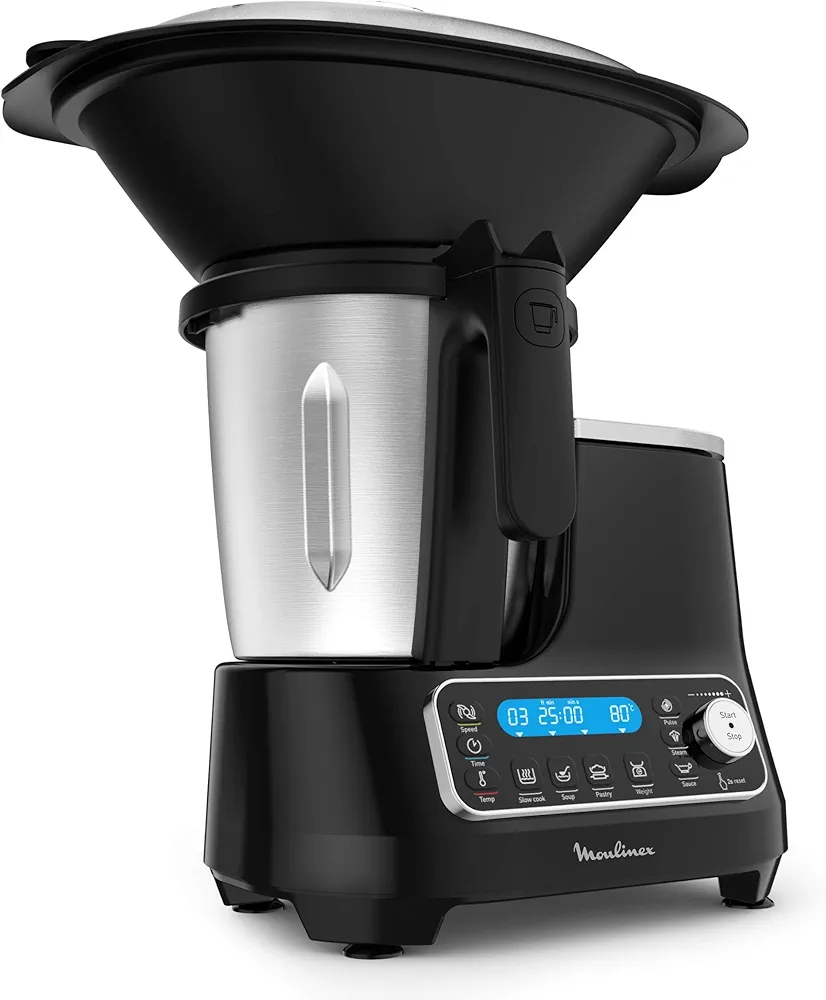 Moulinex ClickChef HF4SPR30 - Robot de cocina multifunción 1400W, 3.6 l, 5 programas Auto, temperatura de 30 a 120 ºC, 12 velocidades, 32 funciones, báscula, vaporera, negro