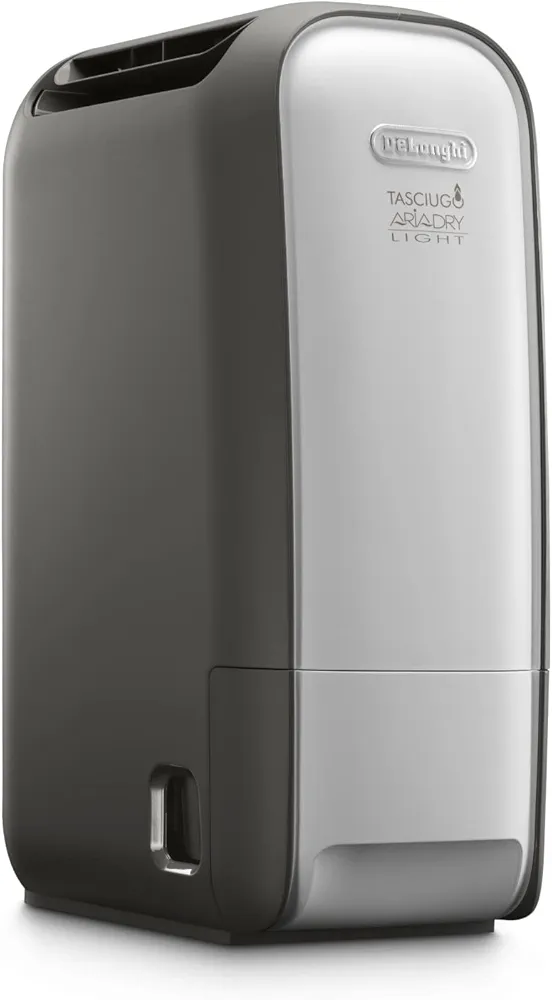 De'Longhi Tasciugo AriaDry Light DNS80 Deshumidificador, Extracción 7,5 L/d , Depósito 2.8L, Pantalla LCD, Filtro Antipolvo, Función Secado de Ropa, Ligero, Compacto, Silencioso, Blanco