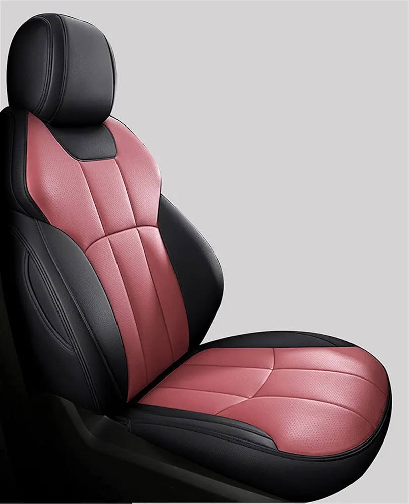 DZSYOHFS Fundas De Asiento De Coche para Peugeot 206 207 308 307 407 2008 301 508 SW 5008 2020, Accesorios De Cuero Genuino para Automóvil Funda Asientos De Automóvil(Black Pink)