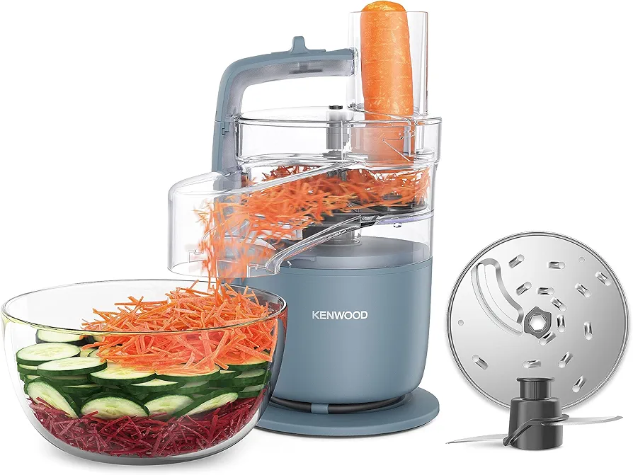 Kenwood, MultiPro Go FDP22.130GY, Procesador de Alimentos, para Picar, Cortar en Rodajas, Rallar, Hacer Puré y Amasar la Masa, con Servicio Exprés, Recipiente, Cuchilla y Disco de 4 mm, 650 W