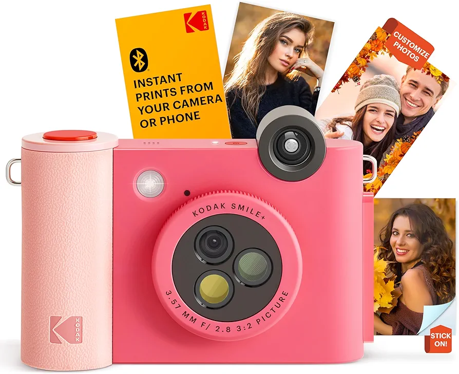 KODAK Smile+ Cámara Digital instantánea 2-en-1 y Impresora Bluetooth - 10MP, Lente giratoria con Efectos, Fotos Adhesivas Zink 2x3”, Imprime Desde App en Dispositivos Inteligentes - Fucsia