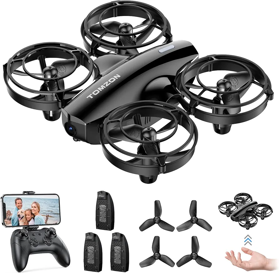 Tomzon A24W Mini Drone con Cámara para Niños, 1080P Dron con Luz LED, Modo Gravedad/Vuelo Waypoint/3D Flips/Modo sin Cabeza/Estabilización de Altitud/Vuelo en Círculo, Juguete Drone para Principiantes