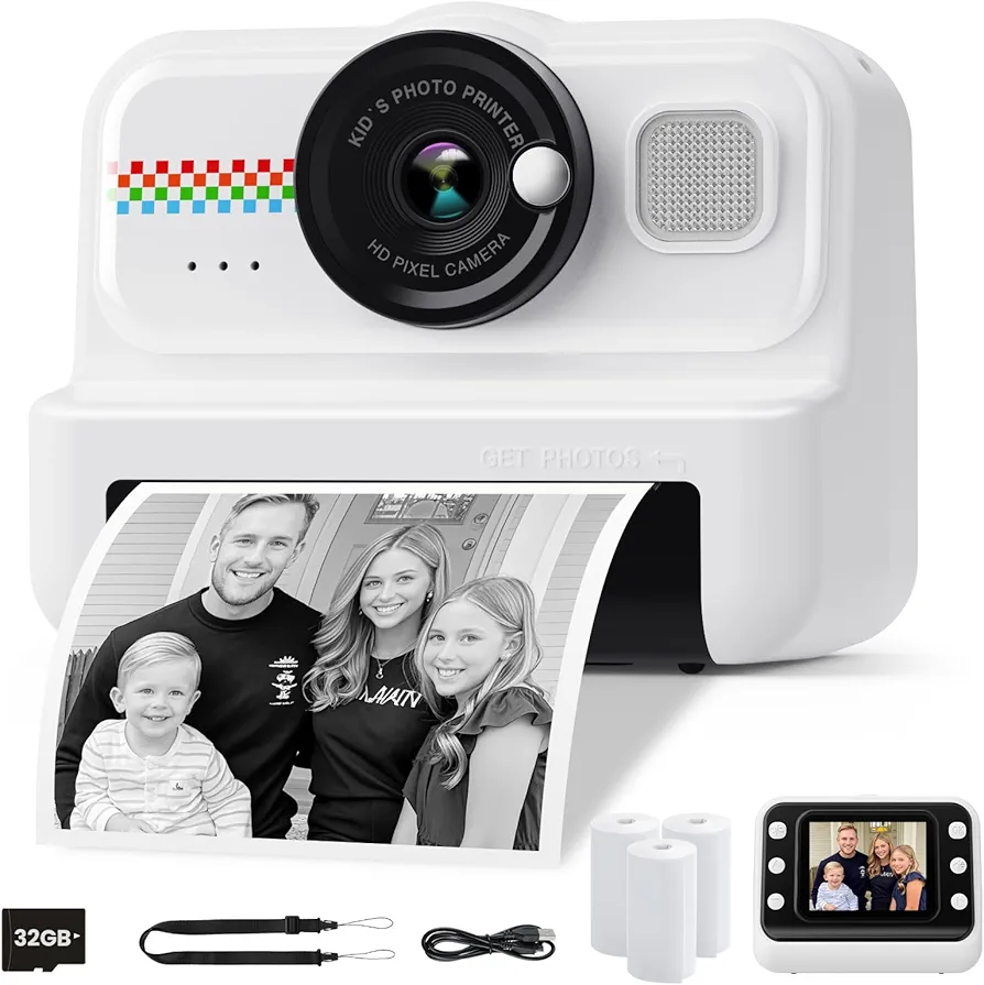 HiMont Camara Fotos Infantil Instantanea, HD/1080P Cámara Instantánea para Niños con Tarjeta de 32G y Papel de Impresión, Camara Fotos Infantil Divertidos Regalos de Juguete para Niños de 3 a 12 Años