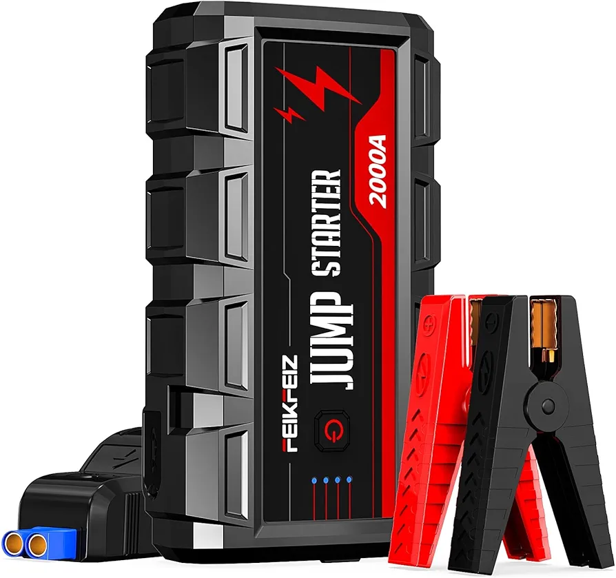 FEIKFEIZ Arrancador de Coches, 3000A 16800mAh Arrancador Batería Coche (para 8,0L vehículo de Gasolina o 6,0L Diesel),Booster Bateria, Carga Rápida QC3.0,con Linterna LED.