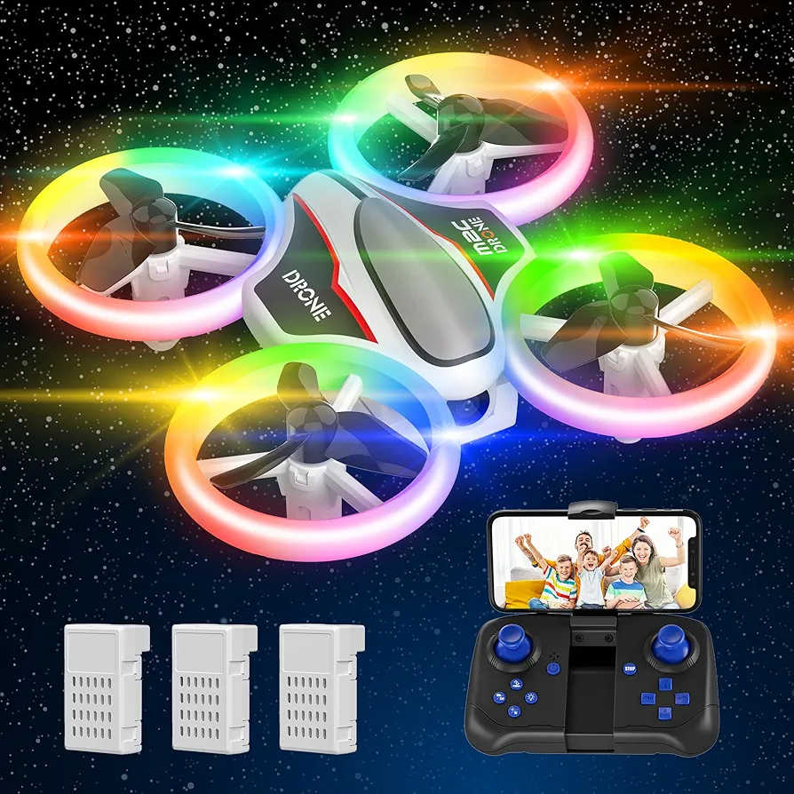 Mini Drone para Niños con Camara 720P, Drone Quadcopter con Luces de Colores y 3 Baterías, Automático, Modo sin Cabeza, 3D Flip, Dron Juguete Regalo para Niños y Principiantes