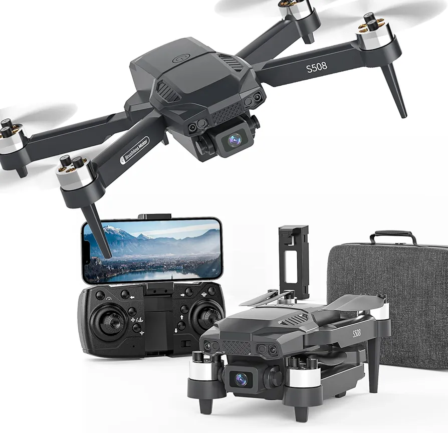 S508 Drone con Cámara,ECS 90°Ajustable 720P FPV Drones para Niños,Video WiFi Quadcopter RC para Principiantes,Plegable Mini Dron con Bolsa Portátil,Posicionamiento Óptico del Flujo para Adultos