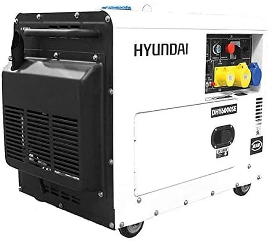 HYUNDAI HY-DHY6000SE, Generador Diesel Pro Monofásico Insonorizado, 5.2 W, 230 V, blanco/negro