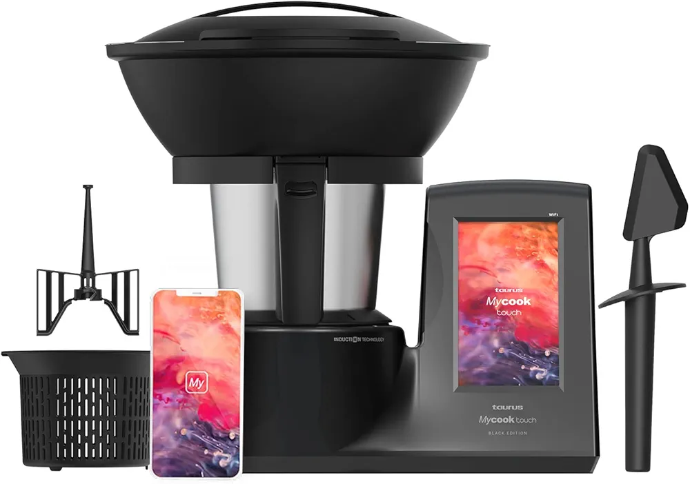 Taurus Mycook Touch Black Edition - Robot de Cocina con wifi, 1600W, 2L, hasta 140º, multifunción, app mycook, conectividad con tu smartphone, Vaporera, Negro