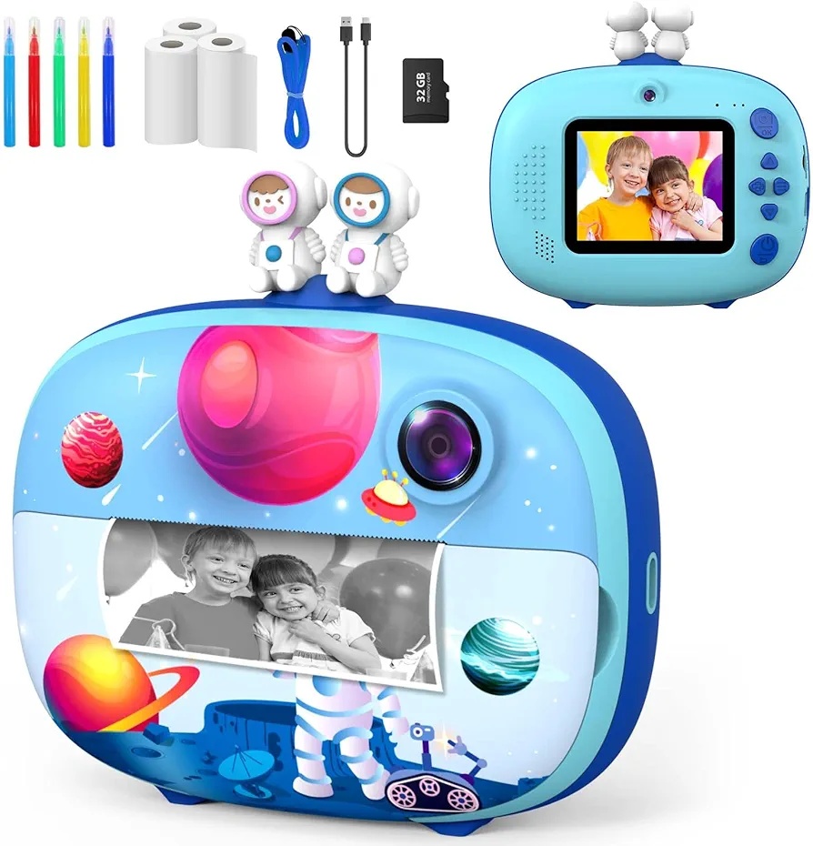 Camara Fotos Infantil para Niños,ULEWAY Cámaras Instantánea Fotos Infantil 2.4" 1080P HD con 3 Tomos Papel de Impresión Sin Tinta y Tarjeta SD 32G, Regalos para Niños y Niñas 3 a 12 Años (Azul)