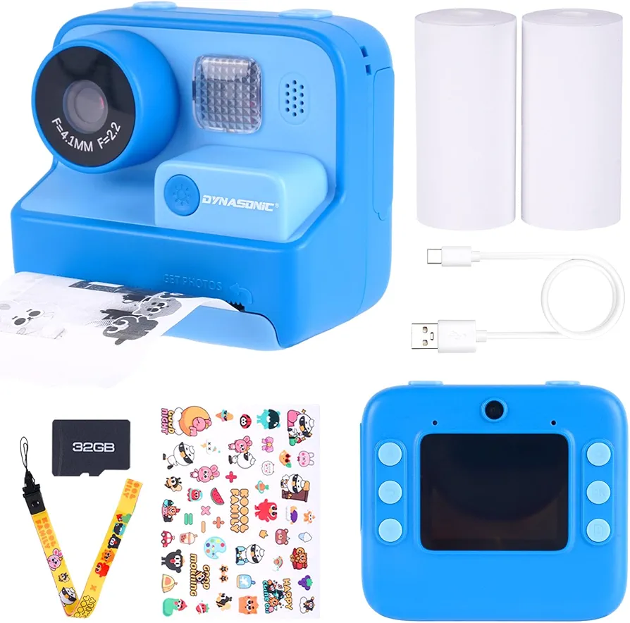 Cámara Infantil instantánea DYNASONIC (2ª Gen). Camara de Fotos Digital y Video para niños. 48MP. 2,5k UHD. Tarjeta SD 32GB, x4 Papel impresión Digital. Regalo niños niñas 3 a 14 años