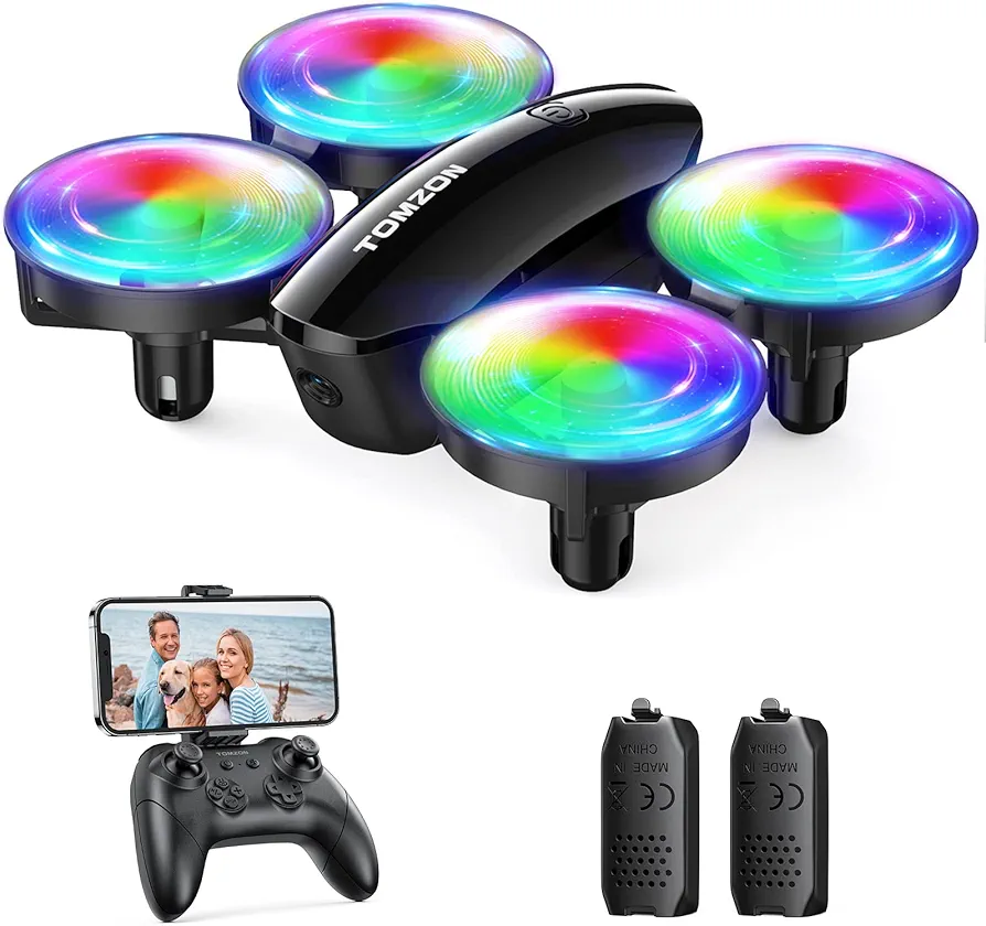 Tomzon A23W Mini Drone con Cámara para Niños, 1080P Dron con Luz LED, 3D Flips, Modo sin Cabeza, Estabilización de Altitud, 3 Velocidades, Vuelo Circular, Juguete de Drone para Principiantes