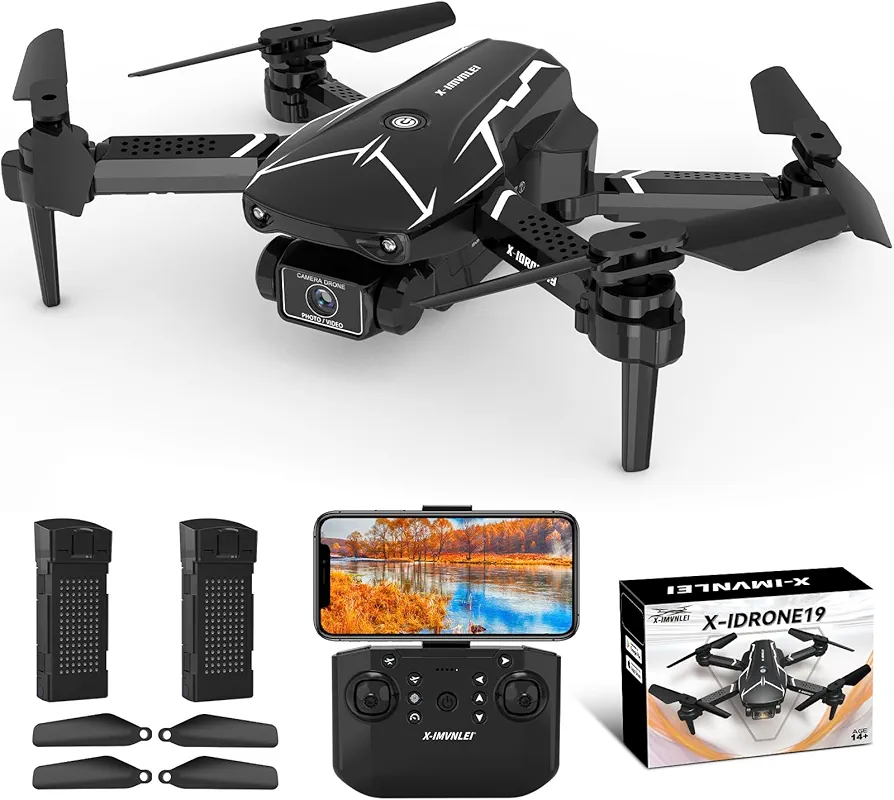 Drone con Cámara para Adultos, Mini Drones Plegable 720P HD FPV, Lente Ajustable de 90°,Cuadricóptero RC con Altitude Hold y Modo Sin Cabeza para Principiantes, 3D Flips, 2 Baterías Modulares