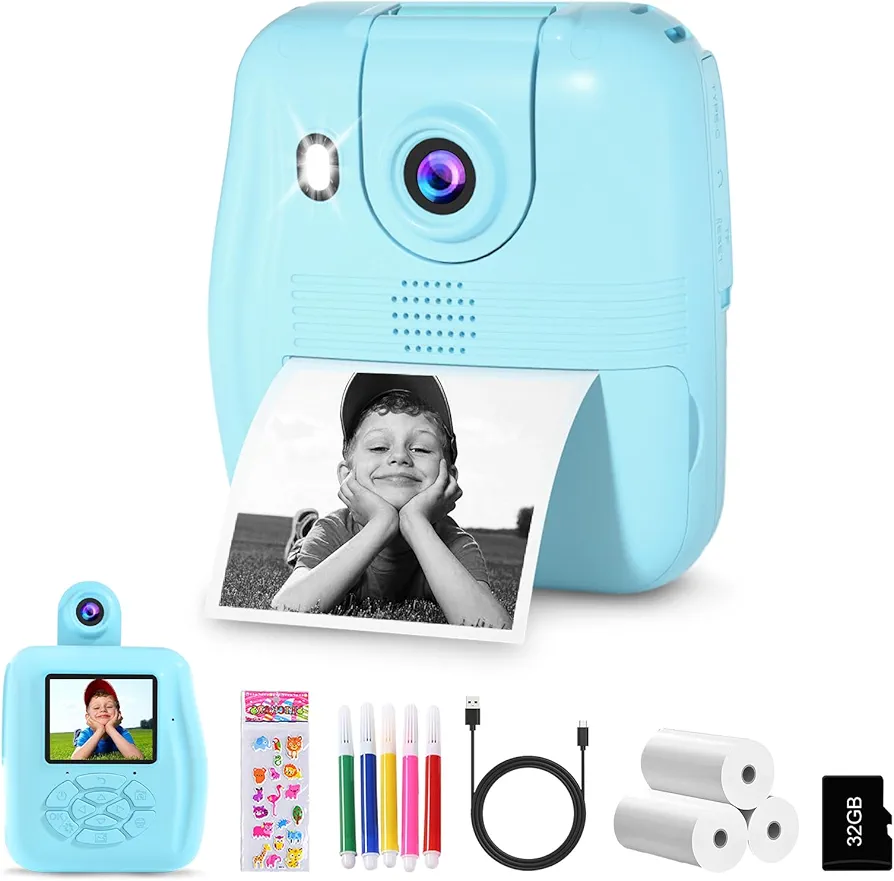 GKTZ Camara Fotos Infantil Instantanea, Regalos Juguete para Niños y Niñas 3 4 5 6 7 8 9 10 11 12 Años (Azul)