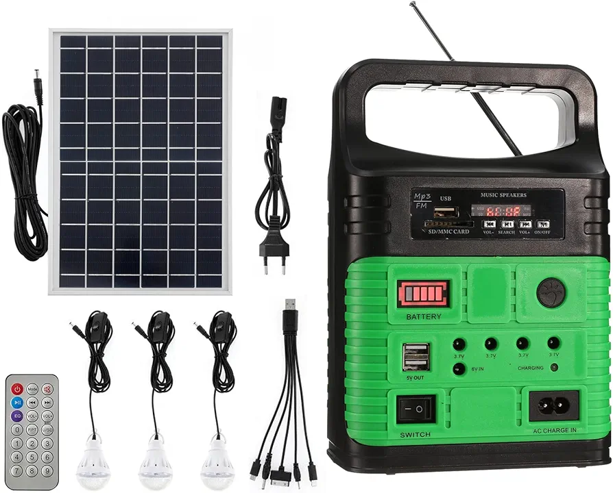 Estación de energía portátil, Generador solar portátil Power Station, se puede utilizar como una luz de radio Bluetooth MP3, para acampar al aire libre pesca emergencia viaje fiesta (verde)