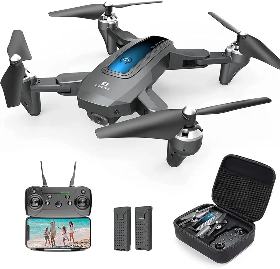 DEERC D10 Drone con Cámara para Adultos 2K 5G FPV Vídeo en Vivo, Dron Plegable con 2 Baterías para Adultos o Niños, Control de Gestos, Modo sin Cabeza, RC Quadcopter para Principiantes