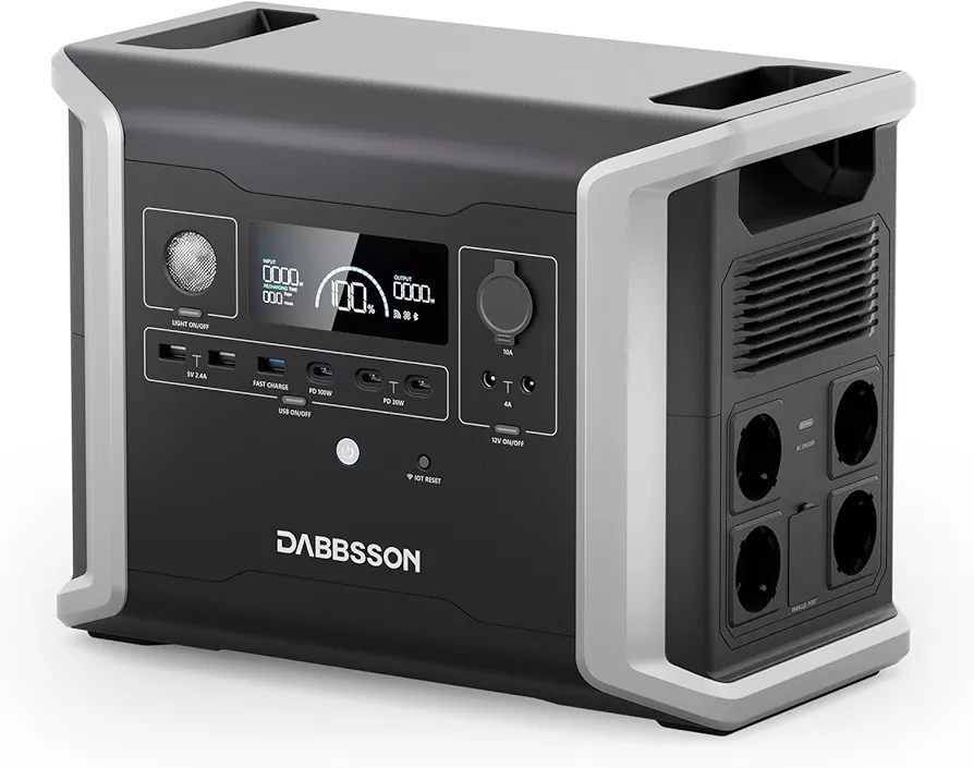 Dabbsson Estación de energía portátil DBS1300, generador solar de 1330 Wh con 4 salidas de CA de 1200 W, batería LiFePO4 de estado semisólido EV, generador solar para camping, respaldo del hogar,