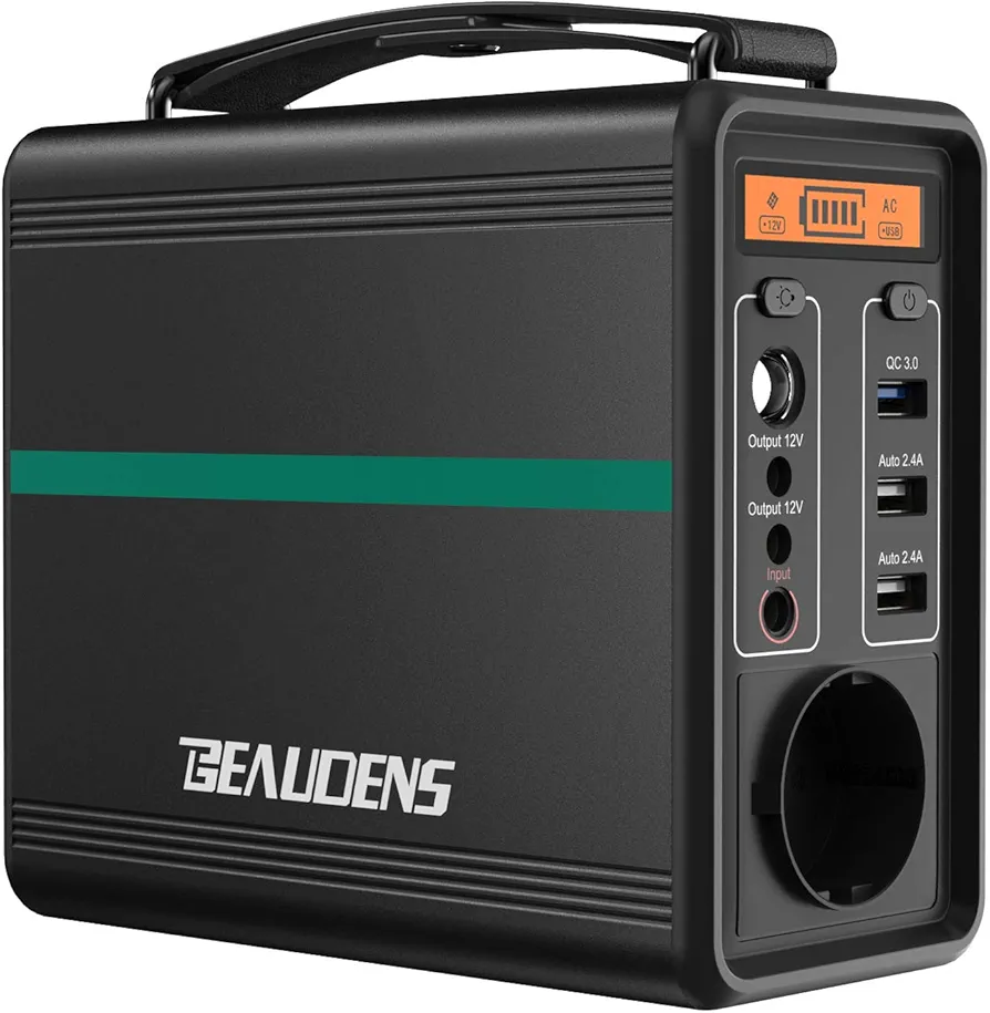 BEAUDENS Estación de energía Portátil 166Wh, 230V/150W con batería LiFePO4, Generador Solar con AC/DC/USB, Generador Electrico para el aire libre, la carretera y el camping, aventuras y emergencia