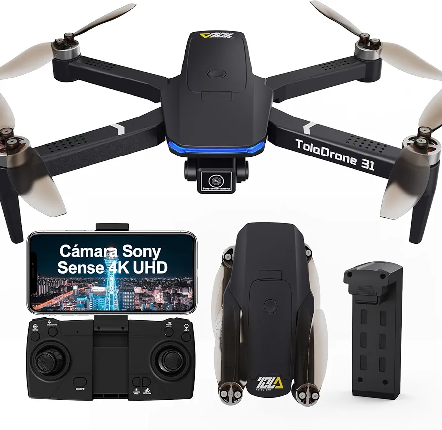 Toladrone Drones con Camara 4K, GPS Drone con Retorno Automático Motor sin Escobillas Follow Me Transmisión WiFi 5G Drone con Cámara para Adultos RC Quadcopter Plegable TD31GPS Dron para Principiantes