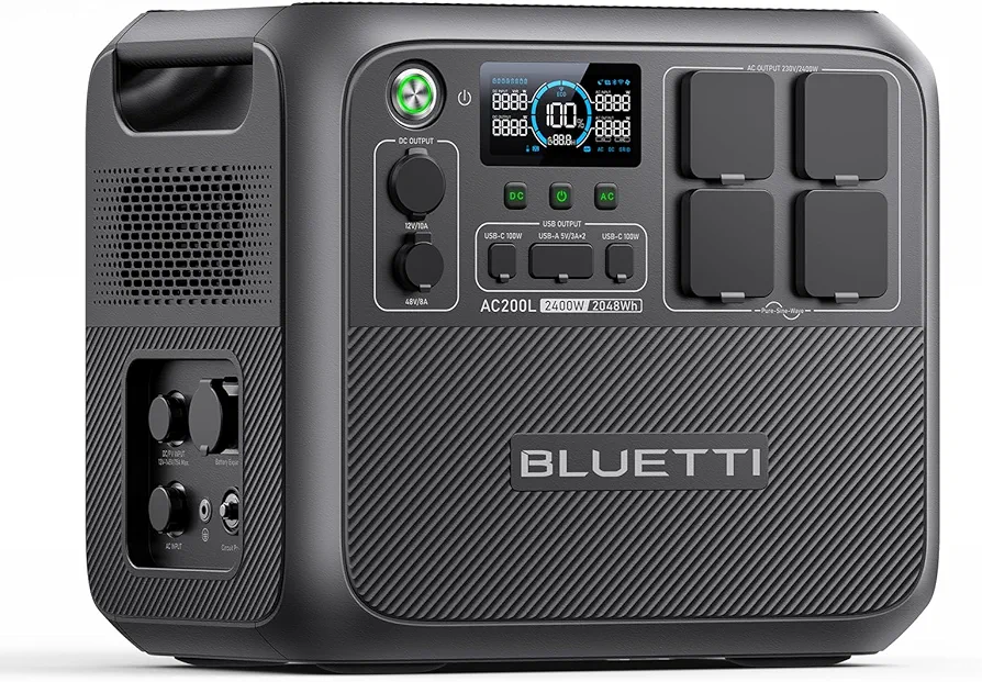 BLUETTI Generador Solar AC200L, 2048Wh LiFePO4 Batería, Ampliable a 8192Wh con 4 Salidas AC 2400W (3600W Power Lifting), Estación de Energía Solar para Camping, Uso Doméstico, Emergencia