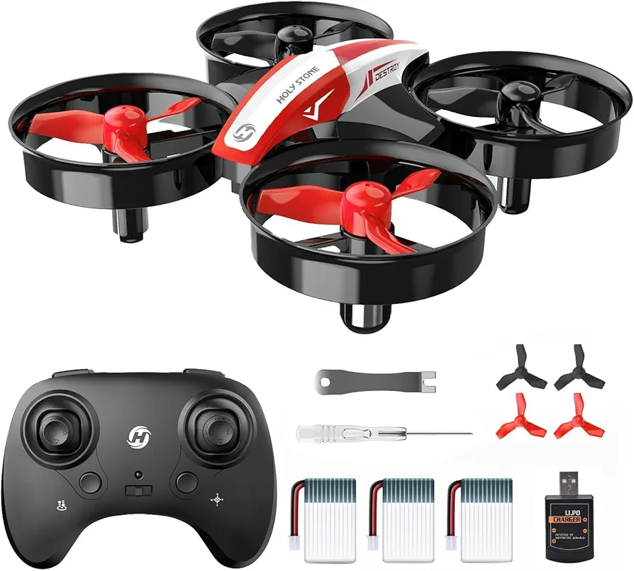 Holy Stone HS210 Mini Drone para Niños y Principiantes, Helicóptero RC Quadcopter con Vuelo Automático, Giro 3D, Modo sin Cabeza y Baterías Extra, Rojo