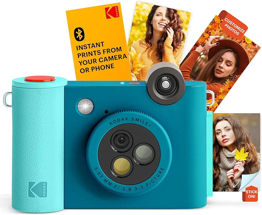 KODAK Smile+ Cámara Digital instantánea 2-en-1 y Impresora Bluetooth - 10MP, Lente giratoria con Efectos, Fotos Adhesivas Zink 2x3”, Imprime Desde App en Dispositivos Inteligentes - Azul