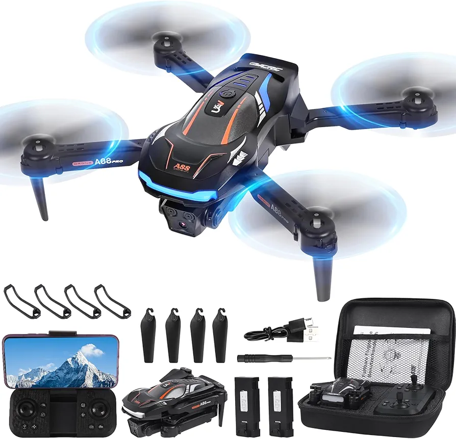 Mini Drone para Niños con Camara 1080P, WiFi FPV RC Quadcopter para Principiantes, Posicionamiento óptico de Flujo Evasión Activa de Obstáculos Modo Órbita, Mini Drone con 2 Baterías para Niños