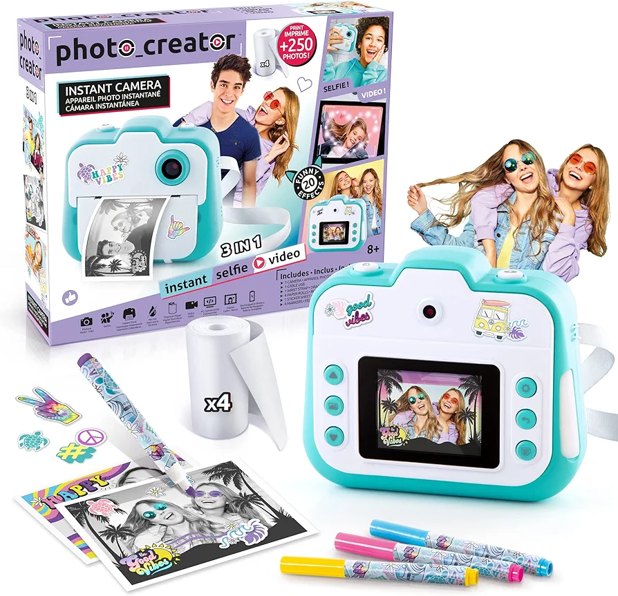 Canal Toys - Cámara Photo Creator de impresión instantánea - Foto, Selfie y Video - papel térmico para 250 fotos - Pantalla LCD - A partir de 8 años - CLK001