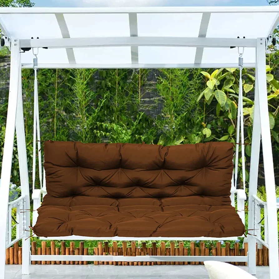 Cojín para asiento de columpio al aire libre con toldo impermeable, respaldo grueso y almohadilla para uso en jardín y patio (marrón, 100 x 100 x 10 cm)